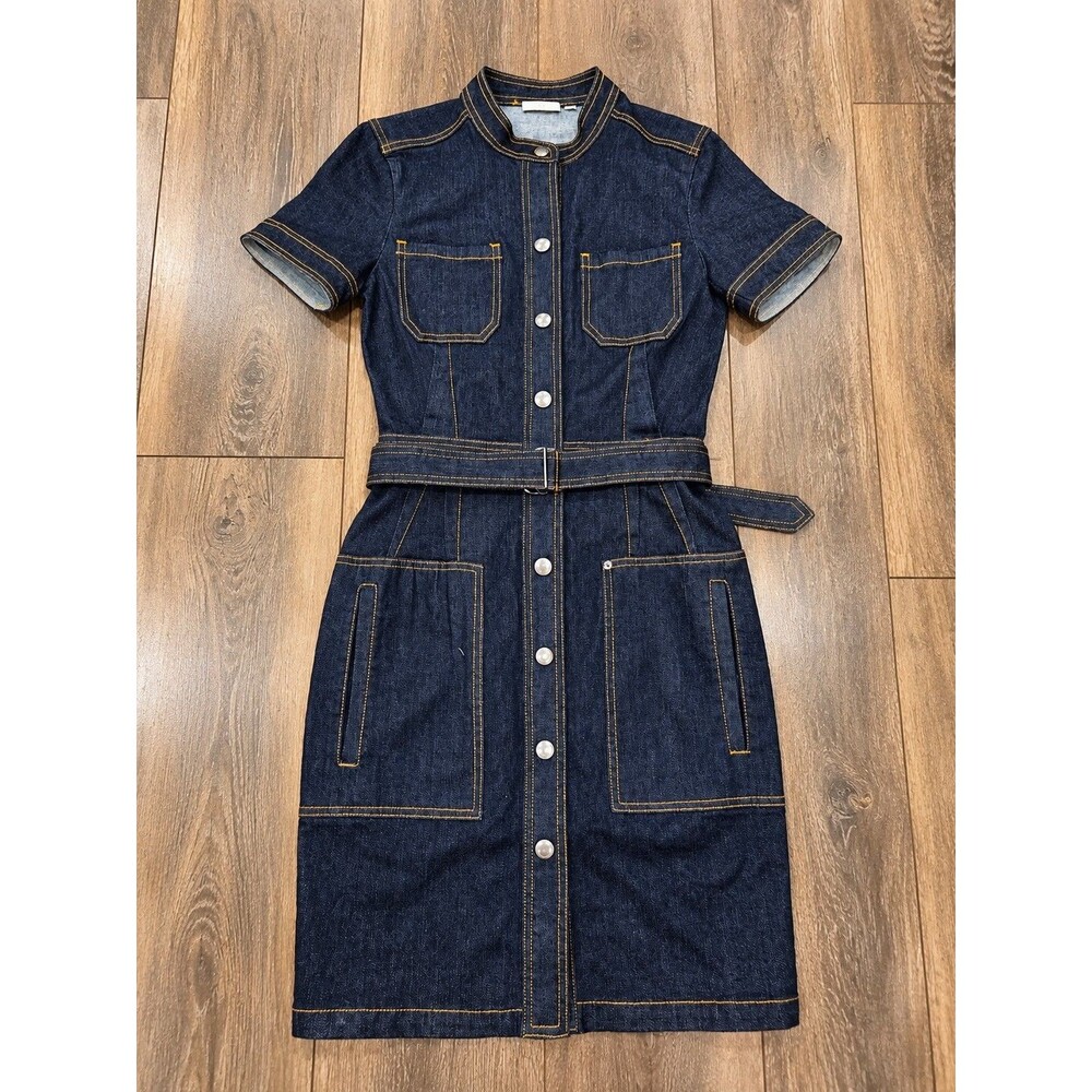 AG Adriano Goldschmied Denim Dress Womens XS Dark Wash Belted Utility Midi
